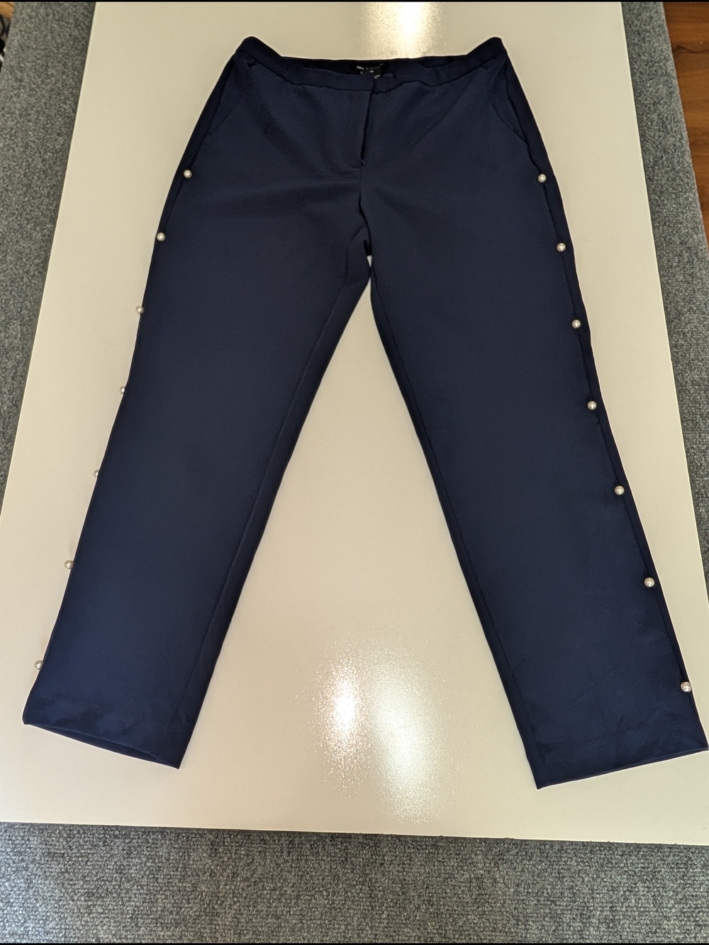 Zac & Rachel Navy Blue Pearl Embellished Side Trim Ankle Pants Size 10